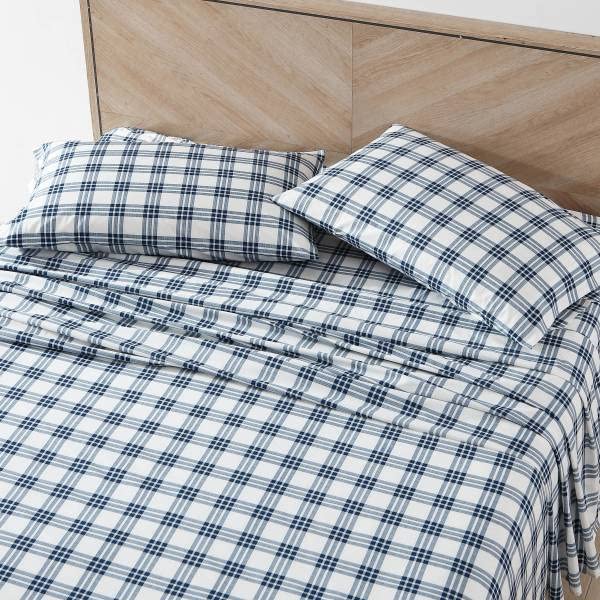 Eddie Bauer Eddie Bauer - Twin XL Sheets  Cotton Percale Bedding Set  Crisp & Cool Home Decor (Navy Plaid  Twin XL)  - Image 2