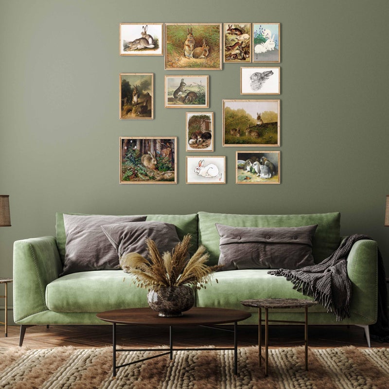 LANCHI95 12 PCS Bunny Easter Wall Art, Vintage Rabbit Art Print, Bunny Pictures Wall Decor, Rabbit Art, Decorative paintings for Easter (UNFRAMED) - Image 3