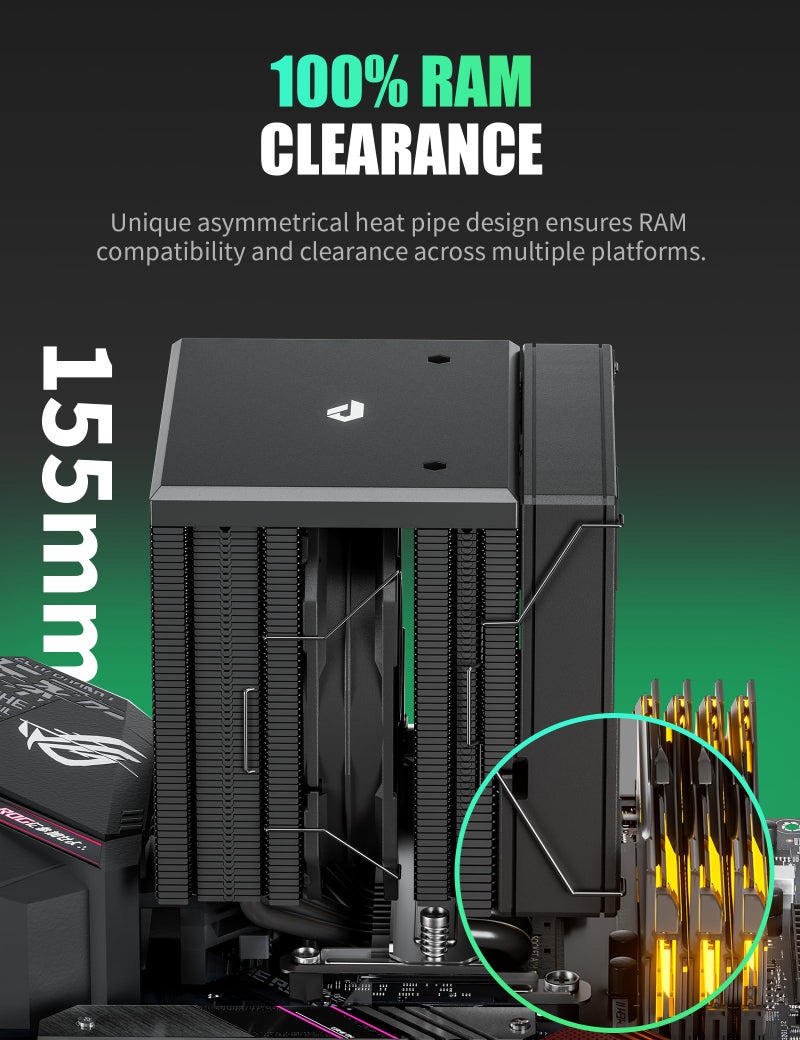 upHere CPU Cooler Air, Dual Tower CPU Cooler with 120mm PWM Fan,6 Heat Pipes CPU Air Cooler for AM5/AM4/AM3, Cooler for PC Compatible with Intel LGA 1851/1700/1150/2011/2066/1151/1155/1156(Black) - Image 3