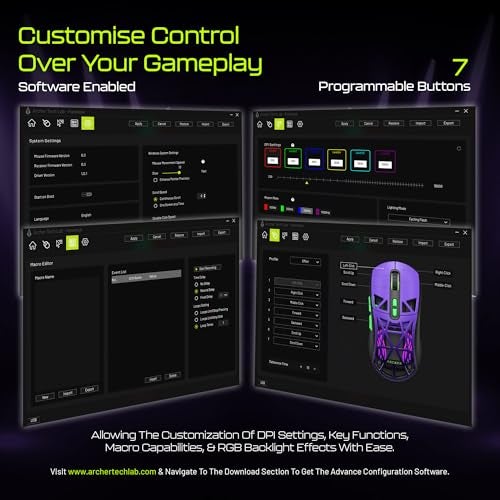 Archer Tech Lab Bluetooth Wireless Pro Gaming Mouse (BT 5.3/2.4GHz/ Wired) PixArt PAW3311 Sensor, DPI (1000-13800)~1000Hz, 300 IPS Tracking 35G Acceleration|7 RGB+7 Buttons|PC Laptop Mouse(Hawkeye) - Image 4