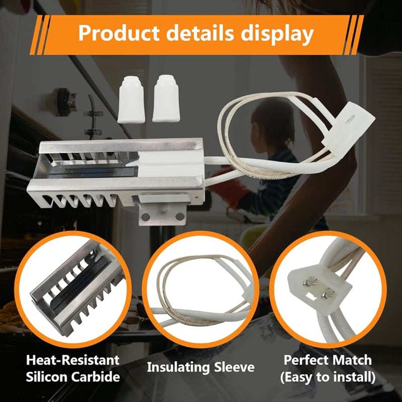 Gas Range Oven Igniter With 2 Porcelain Wire Nuts Compatible Amana AGR5330BAW1 AGR4422 Series - Image 4