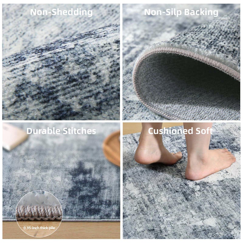 palohom Washable Living Room Area Rug: 5'x7' Bedroom Rug Abstract Distressed Large Rug Stain Resistant Non Slip Low Pile Faux Wool Soft Rugs for Indoor Dining Room Bedside Kitchen Entryway Nursery Dorm Office - Image 4