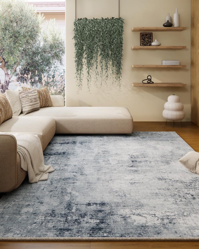 palohom Washable Living Room Area Rug: 5'x7' Bedroom Rug Abstract Distressed Large Rug Stain Resistant Non Slip Low Pile Faux Wool Soft Rugs for Indoor Dining Room Bedside Kitchen Entryway Nursery Dorm Office - Image 1