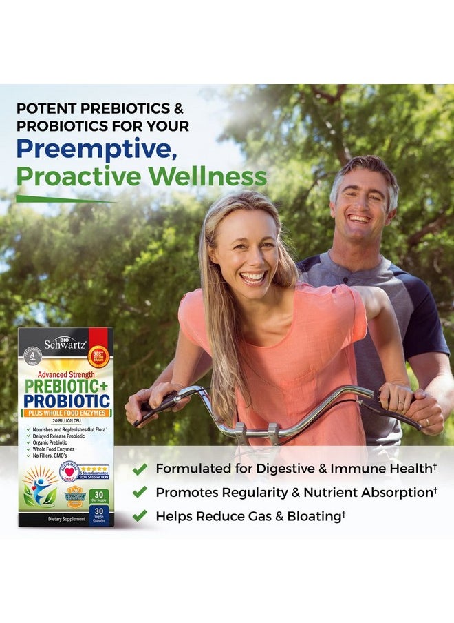 BioSchwartz - Prebiotics And Probiotic With Whole Food Enzymes For Adults Women & Men Probiotics Lactobacillus Acidophilus Digestive Health Capsules Shelf Stable Supplement Nongmo Gluten & Dairy Free 30Ct - Image 1