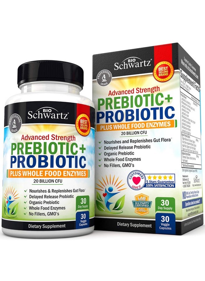 BioSchwartz - Prebiotics And Probiotic With Whole Food Enzymes For Adults Women & Men Probiotics Lactobacillus Acidophilus Digestive Health Capsules Shelf Stable Supplement Nongmo Gluten & Dairy Free 30Ct - Image 1