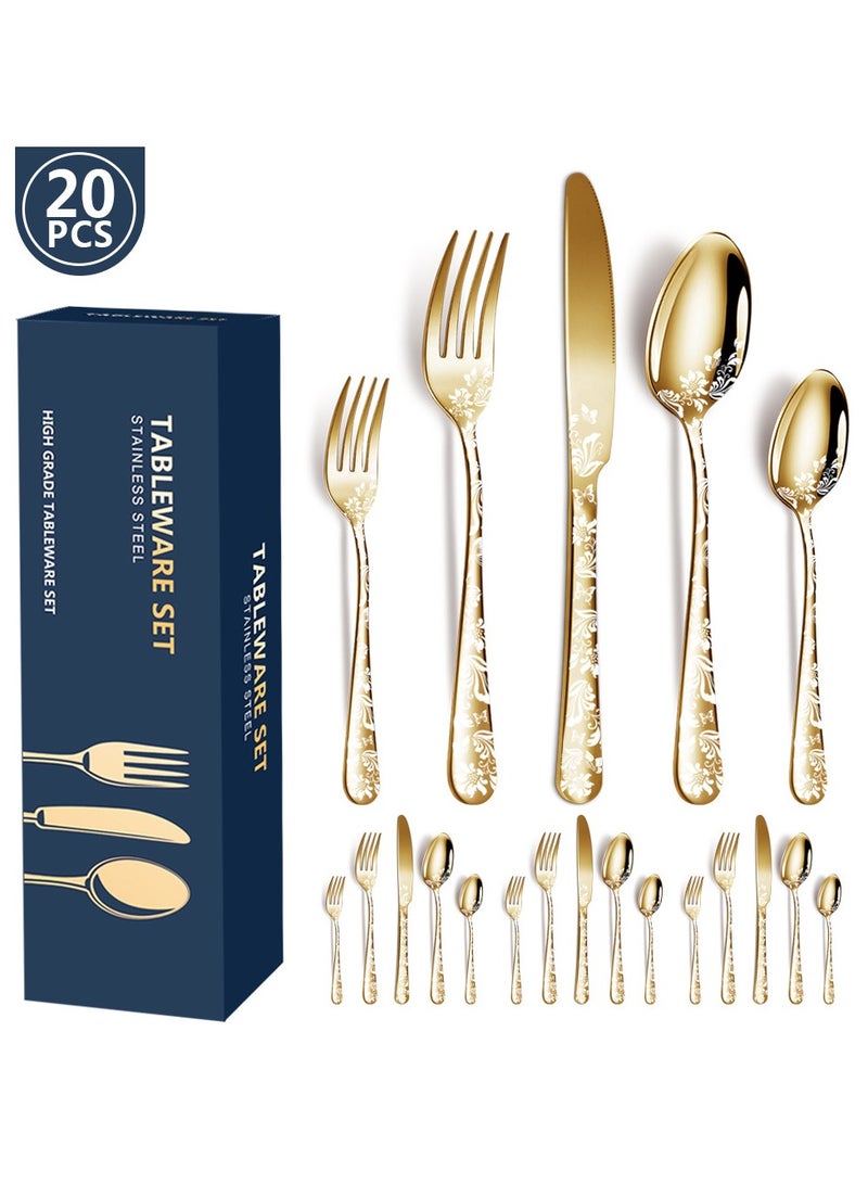 KUYING Stainless Steel Tableware Set Of 20 Pieces Western Knife Fork Spoon Set 