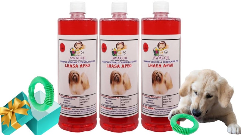 swacch Shampoo | Puppy Safe Shampoo | PH Balanced | Lhasa Apso Dog Shampoo 1 Litre Pack of 3 Strawberry + | O PVC Ring Rubber Chew Toy | Teething Chew Toy I Dental Teething I Durable I Combo Pack - Image 1