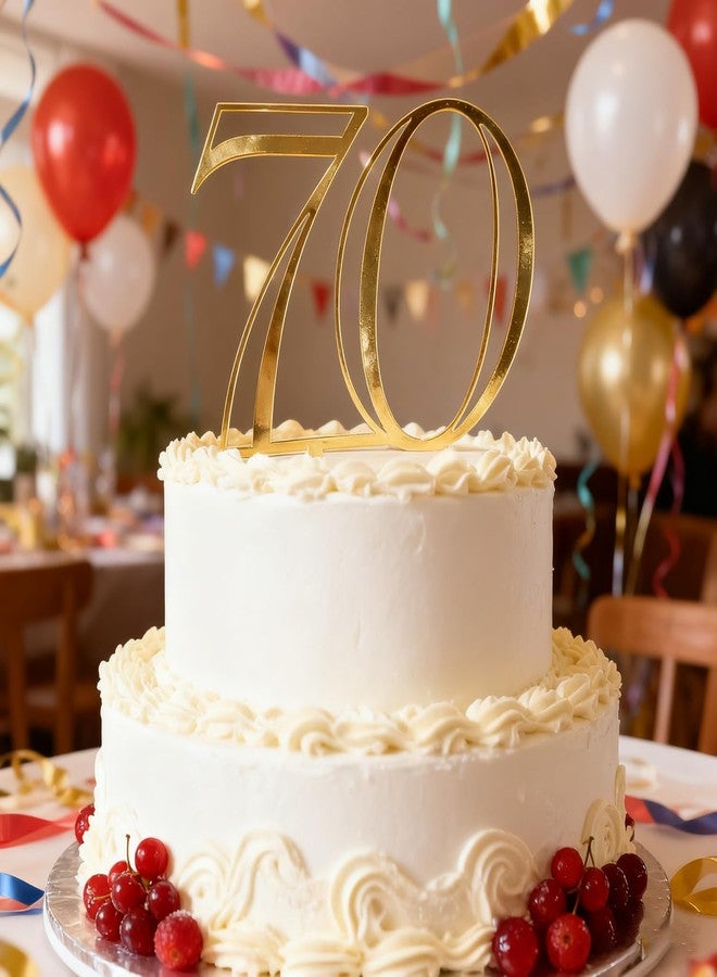 REMAX Gold Acrylic Number 70 Cake Topper, Happy 70th Birthday Cake Decoration, ty Years Old Cake Pick Decoration For 30th Anniversary Celebrating Party Supplies, 6.4 inches (70) - Image 2
