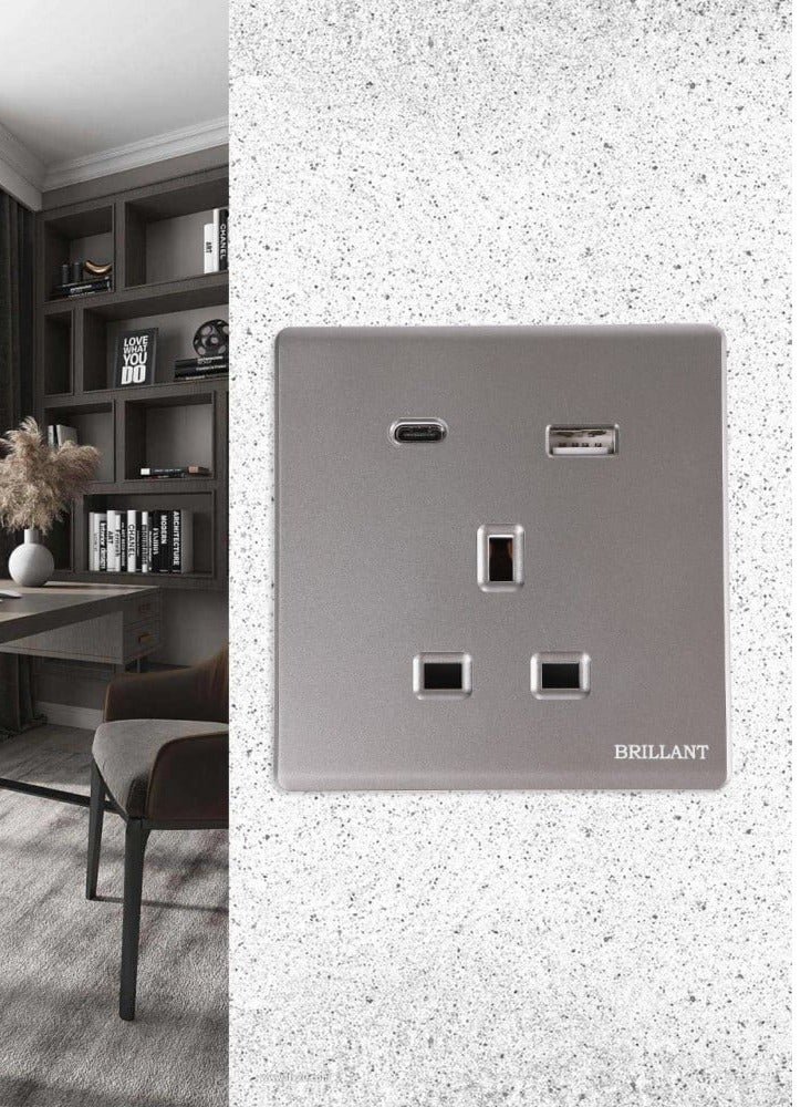 BRILLANT 3Pcs USB Dual Port Plug Modern Grey Brilliant  - Image 1