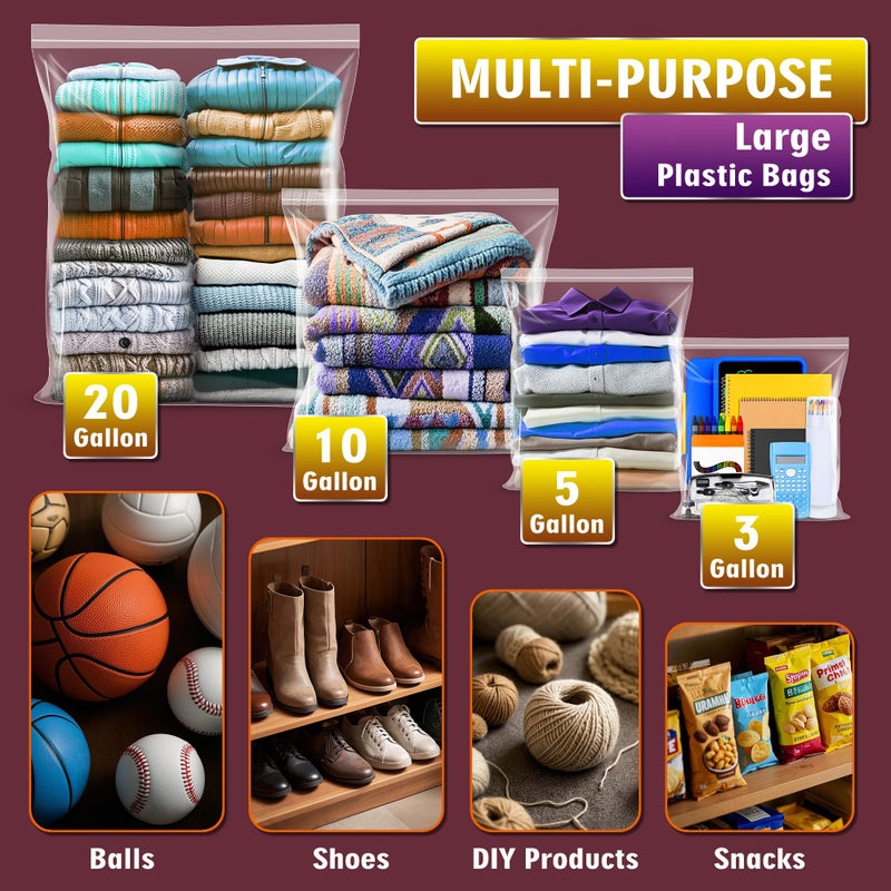 STORAGE MASTER Extra Large 5 Gallon Zippered Plastic Bags for Storage- 18'' x 24'', Ideal for Clothes Clothing, Travel, Moving, 2-mil Thick Clear Plastic, 10 pack - Image 3