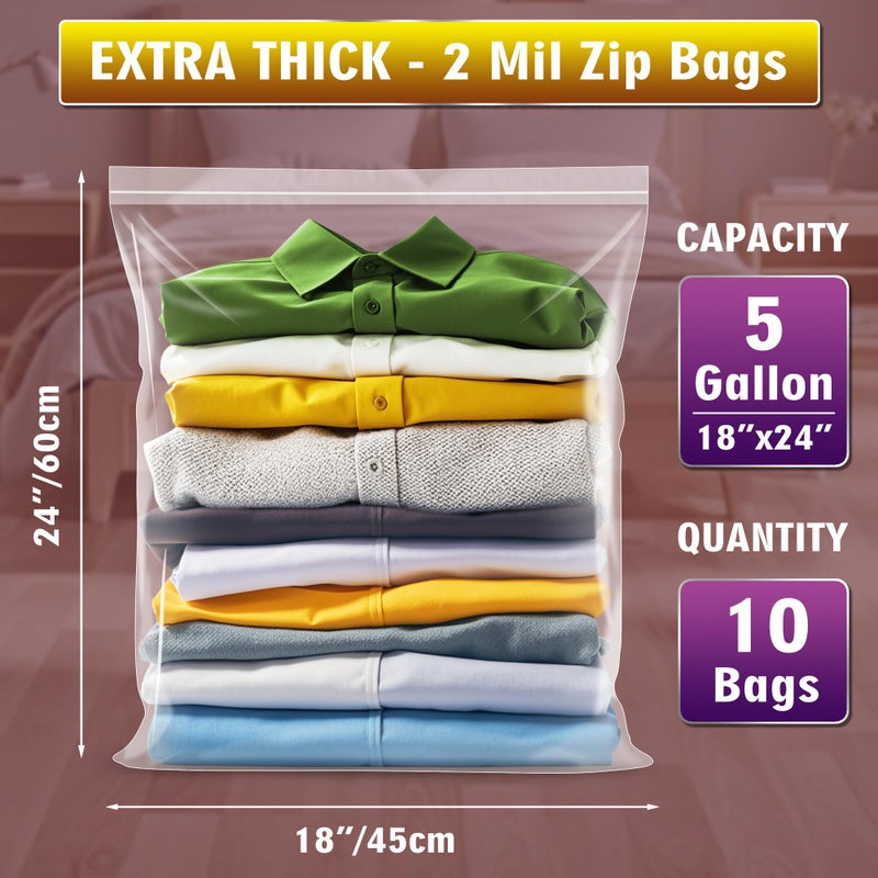 STORAGE MASTER Extra Large 5 Gallon Zippered Plastic Bags for Storage- 18'' x 24'', Ideal for Clothes Clothing, Travel, Moving, 2-mil Thick Clear Plastic, 10 pack - Image 2