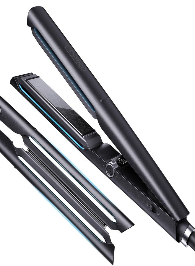 TYMO 2.0 Flat Iron Hair Straightener for Women - 1” Long Ceramic Professional 2 in 1 Straightener and Curler for Fast, Smooth Styling, Innovative Hollow Design to Boost Curls, 500M Ionic, Black - Image 1