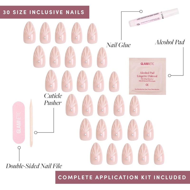 Glamnetic Press On Nails - Honeymoon | Short Almond Nude Fake Nails with 3D Nail Art and Glossy Velvet Finish, Salon Quality | 15 Sizes - 30 Nail Kit with Glue - Image 4
