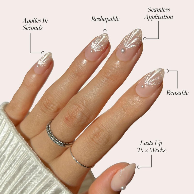 Glamnetic Press On Nails - Honeymoon | Short Almond Nude Fake Nails with 3D Nail Art and Glossy Velvet Finish, Salon Quality | 15 Sizes - 30 Nail Kit with Glue - Image 3