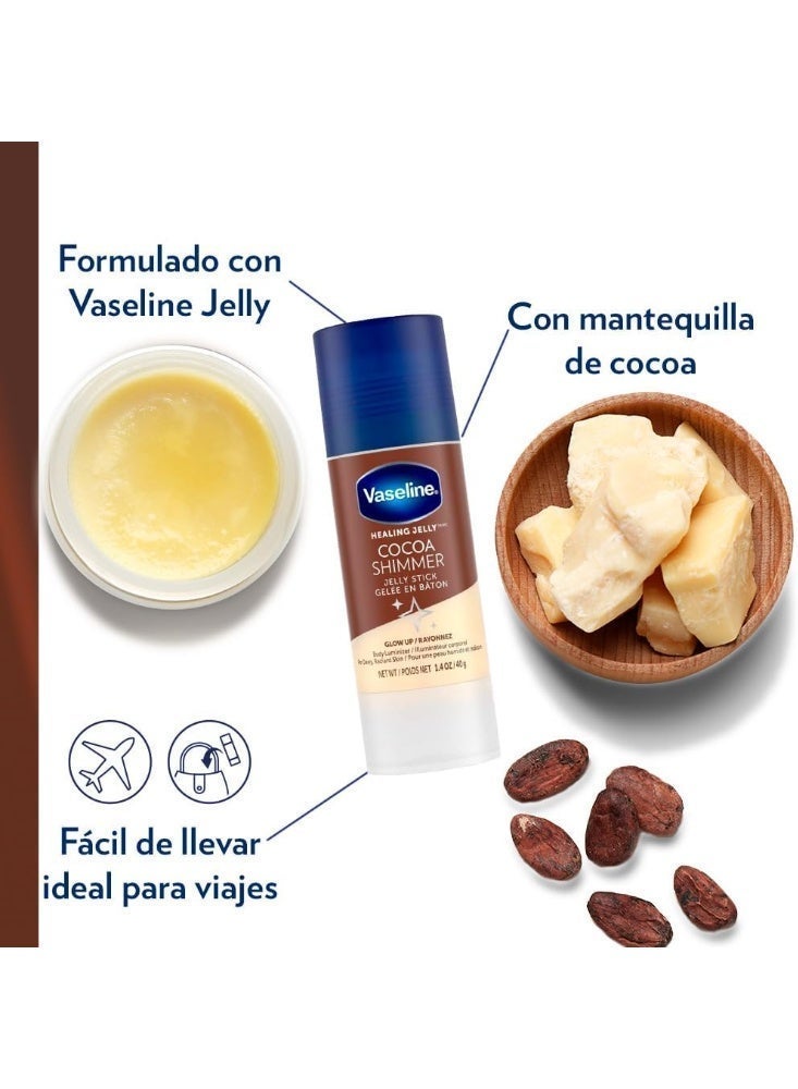 Vaseline Healing Jelly Cocoa Shimmer Jelly Stick – Moisturizing Body Glow, 40g - Image 2