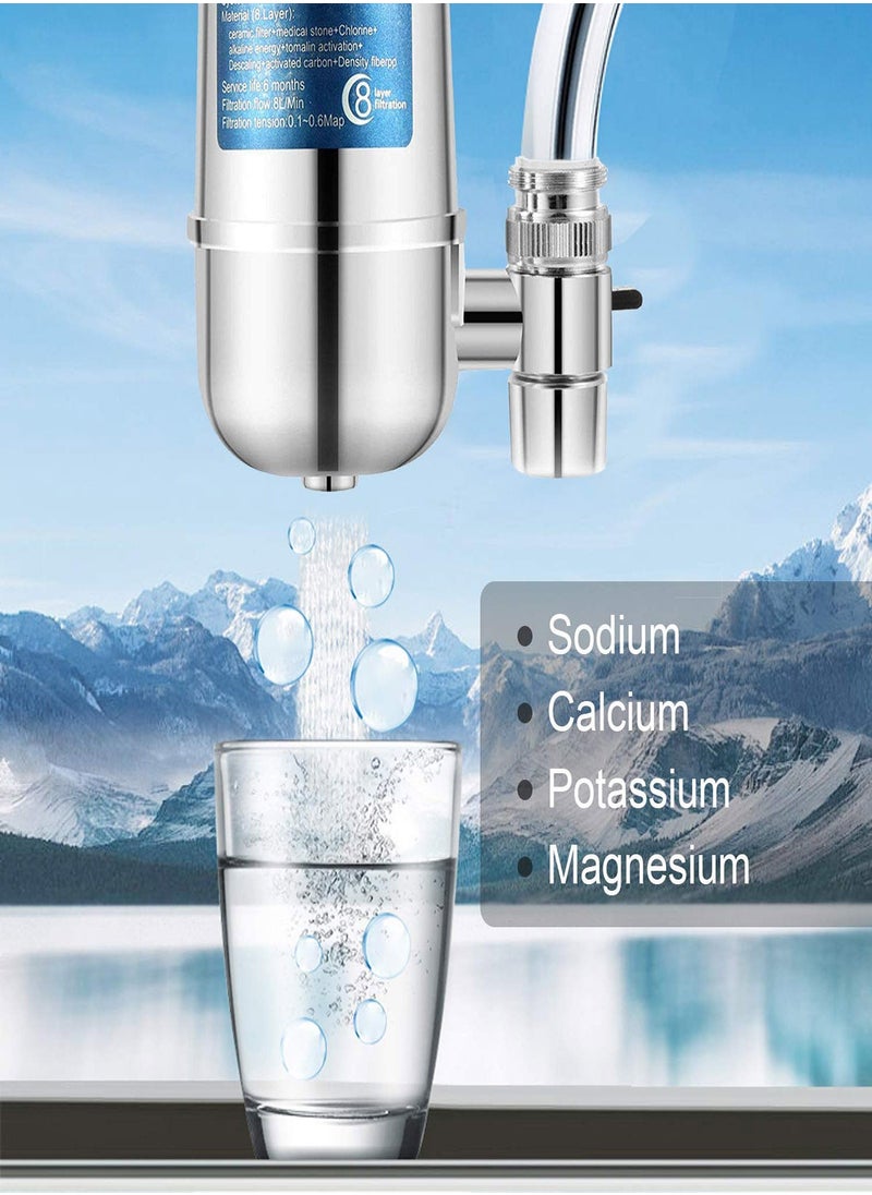 Y&D - Faucet Water Filter 8 Layer Purification Ceramics Remove Heavy Metals Fluoride Suitable for Most Taps Reduce Chlorine Speedy Flow Double Outlet Filtration to Improve Hard Wate - Image 1