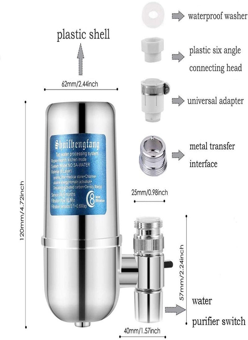 Y&D - Faucet Water Filter 8 Layer Purification Ceramics Remove Heavy Metals Fluoride Suitable for Most Taps Reduce Chlorine Speedy Flow Double Outlet Filtration to Improve Hard Wate - Image 1