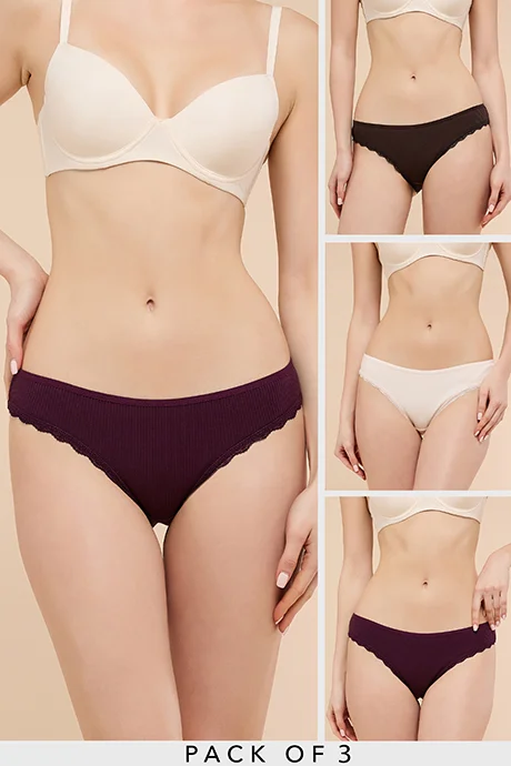 أر أند بي 3 Pack Ribbed Bikini Briefs