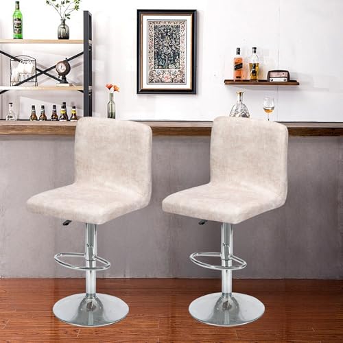 FUANGUI Bar Stool Covers Set of 4 Faux Leather Looking Stretch Bar Stool Chair Cover Slipcovers Counter Stool Bar Chair Covers for Kitchen Pub Dining Room Retro Style Home Deco Beige Pink - Image 3