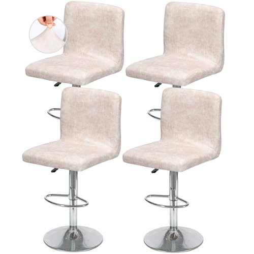 FUANGUI Bar Stool Covers Set of 4 Faux Leather Looking Stretch Bar Stool Chair Cover Slipcovers Counter Stool Bar Chair Covers for Kitchen Pub Dining Room Retro Style Home Deco Beige Pink - Image 1