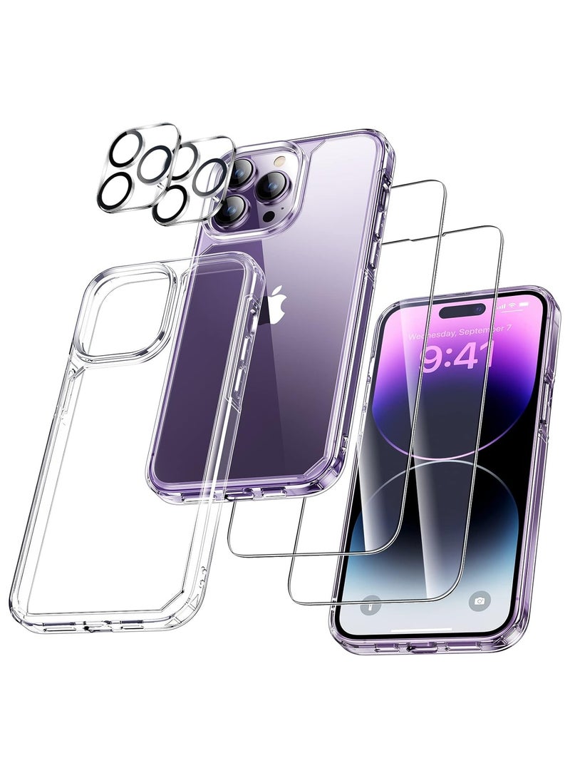 ELTRAZONE [5 in 1] Designed for iPhone 14 Pro Max Case with 2 Pack Tempered Glass Screen Protector +2pcs Camera Lens Protector, [Military Grade Protection] Shockproof, Slim Thin, Anti-Scratch Kit-Clear - Image 1