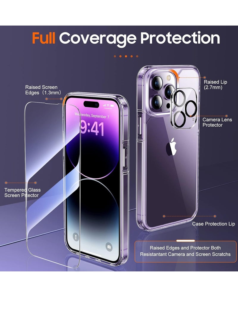 ELTRAZONE [5 in 1] Designed for iPhone 14 Pro Max Case with 2 Pack Tempered Glass Screen Protector +2pcs Camera Lens Protector, [Military Grade Protection] Shockproof, Slim Thin, Anti-Scratch Kit-Clear - Image 2