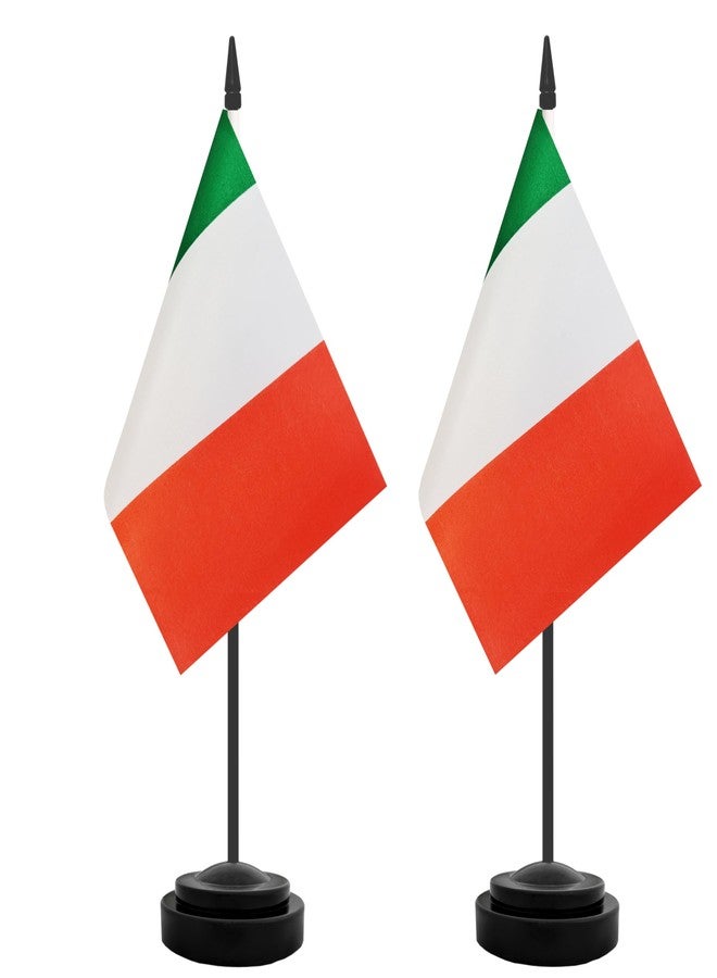 TrendPow 2 Pack Italy Desk Flag, Italian Table Office Flags, Small Miniature Desktop Flag With 12"" Solid Black Pole and Black Base, Classroom, Offices Meeting Desk Decoration (Italy) - Image 1