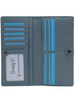 Bveyzi Ultra Slim Thin Leather Rfid Blocking Credit Card Holder Bifold Clutch Wallets For Women (Blue Grey)  - Image 1