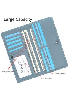 Bveyzi Ultra Slim Thin Leather Rfid Blocking Credit Card Holder Bifold Clutch Wallets For Women (Blue Grey)  - Image 3