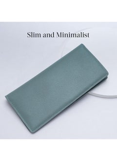 Bveyzi Ultra Slim Thin Leather Rfid Blocking Credit Card Holder Bifold Clutch Wallets For Women (Blue Grey)  - Image 2