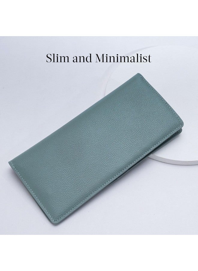 Bveyzi Ultra Slim Thin Leather Rfid Blocking Credit Card Holder Bifold Clutch Wallets For Women (Blue Grey) - Image 2