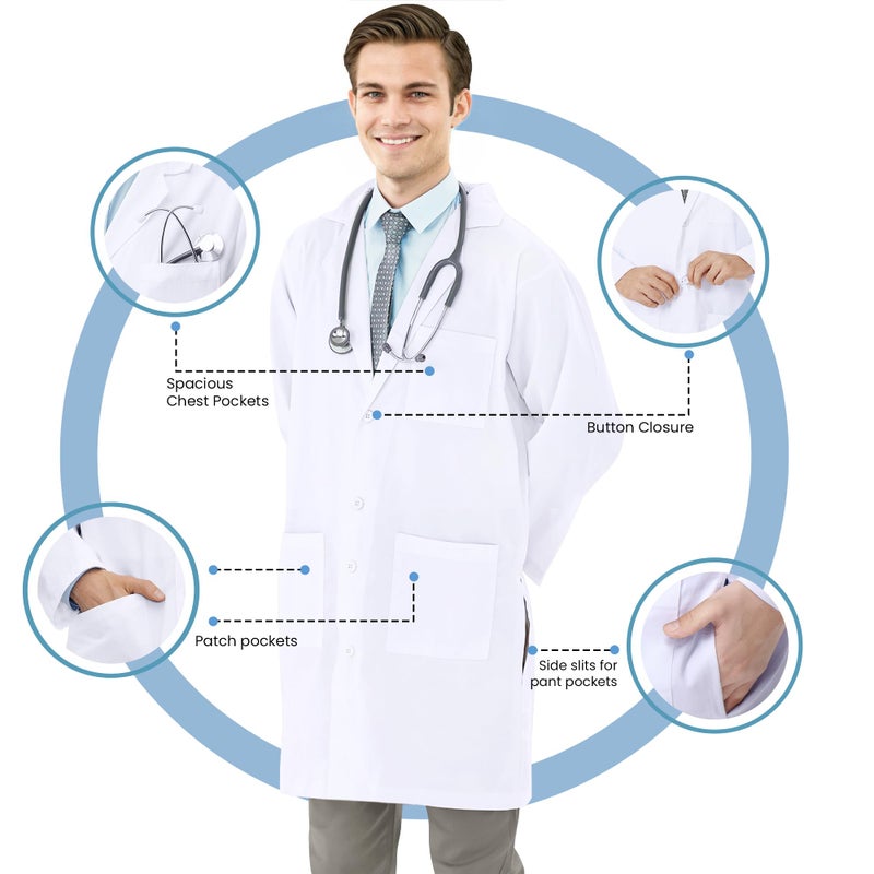 NY Threads Professional White Lab Coat for Men, Long Sleeve Medical Coat 1 Pack, Large, White - Image 3