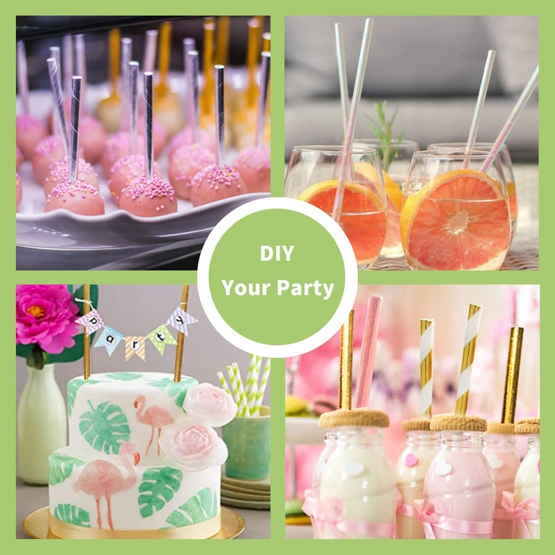 BOFA Eco Tableware Gold Metallic Paper Straws, 100 Counts Disposable Glittering Solid Gold Paper Drinking Straws for Cake Pop Sticks Birthday Celebrations Anniversary Wedding Party Decoration - Image 3