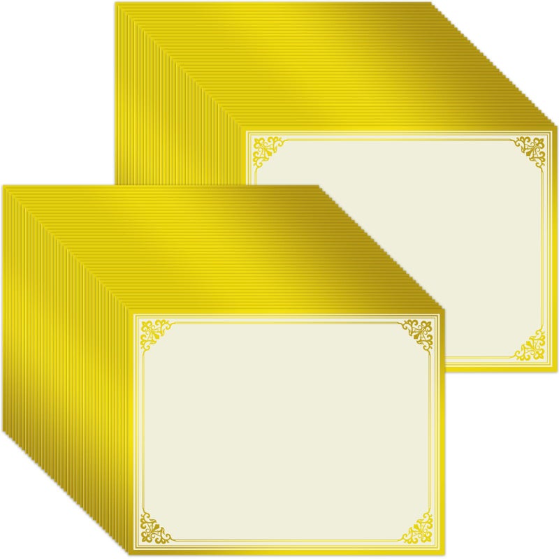 UZLU 200 Sheet Gold Foil Award Certificate Paper Bulk 8.5 x 11 in for Printing Customizable Blank Cardstock Gold Border Certificate Laser and Inkjet Printer Friendly for Graduation Diploma Achievement - Image 1