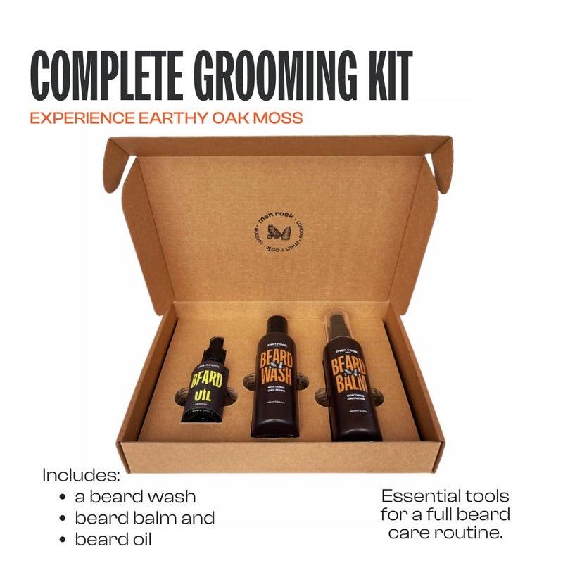 Men Rock Beardy Beloved Soothing Essential Beard Kit - Oak Moss - Beard Oil, Balm and Wash - Mens Face Care - Skincare Products for Men - 3 Pc - Image 2