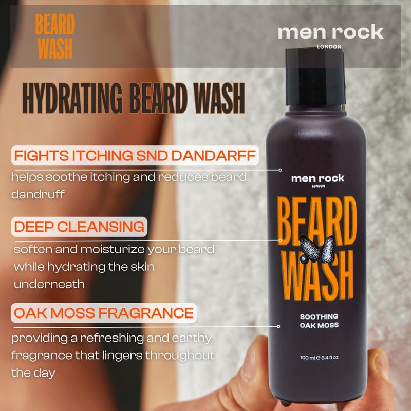 Men Rock Beardy Beloved Soothing Essential Beard Kit - Oak Moss - Beard Oil, Balm and Wash - Mens Face Care - Skincare Products for Men - 3 Pc - Image 4