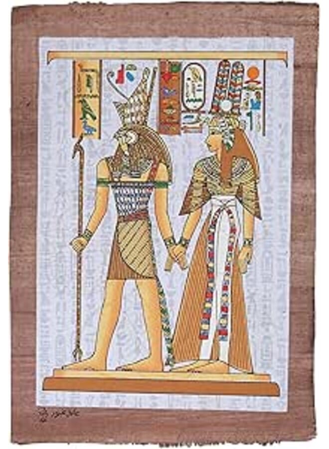 Ancient Egyptian papyrus 30 x 40cm Glow in the Dark of God Horus Leading Queen Nefertari into the afterlife- -Ancient Egyptian Scene with Queen Nefertiti Glow in the dark image 