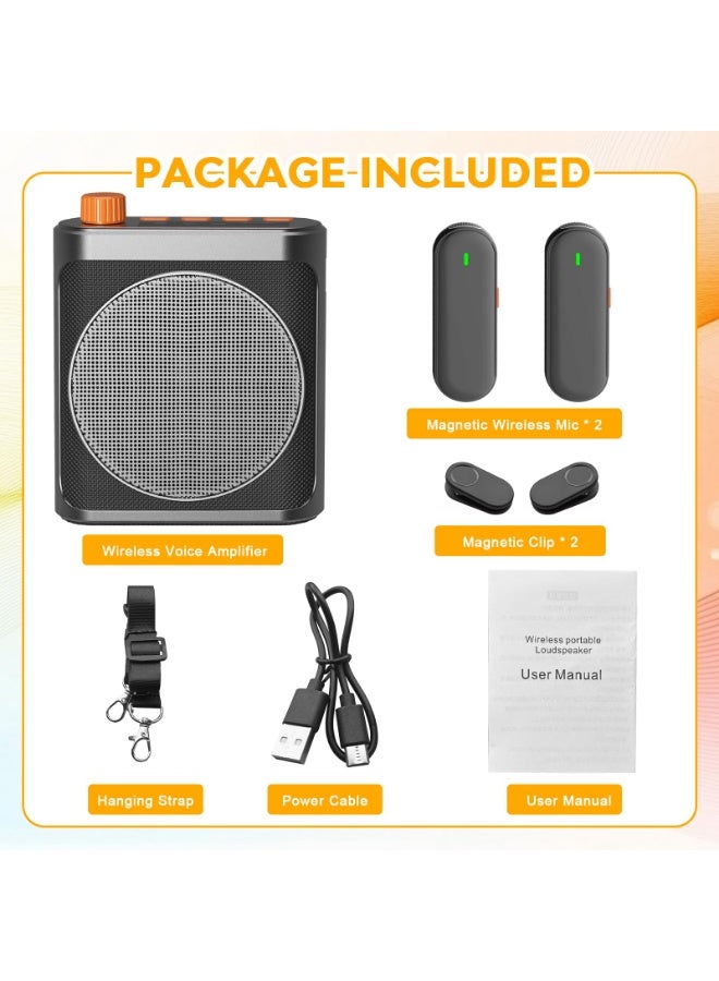 Arabest Voice Amplifier Wireless Microphones, Bluetooth Megaphone Speaker Personal PA System Portable Voice Amplifier with 2pcs Magnetic Wireless Lavalier Lapel Microphones for Teachers Classroom Meeting Yoga - Image 2