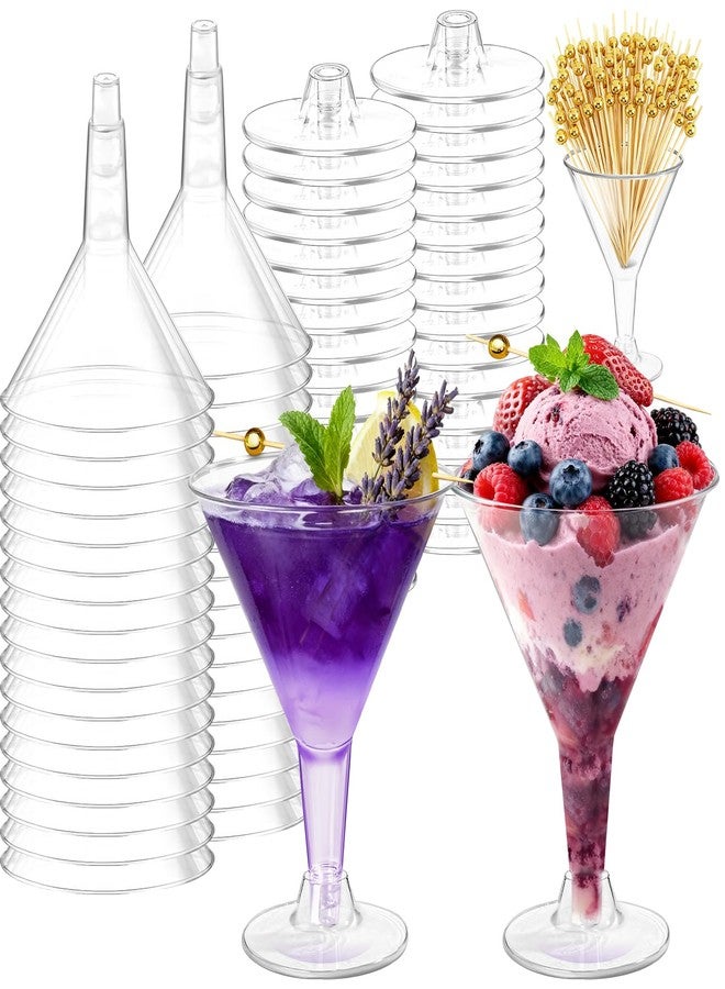 RYTOXILO 100 PCS Plastic Martini Glasses Disposable, 7oz Clear Martini Plastic Glasses with Cocktail Picks, Unbreakable Mini Cocktail Cups for Weddings Party - Image 1
