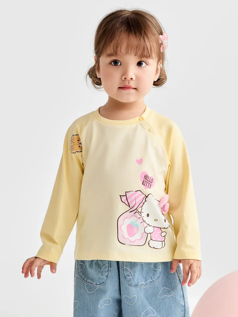Balabala Girl Toddler Round v-neck long-sleeved T-shirt