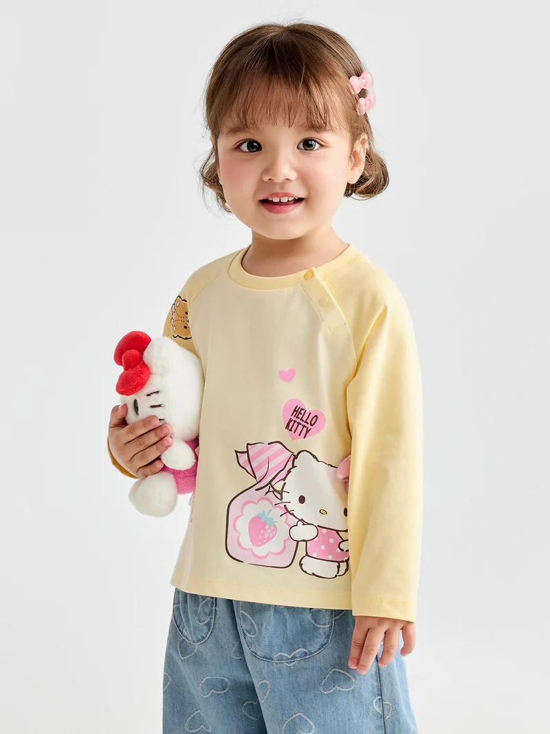 Balabala Girl Toddler Round v-neck long-sleeved T-shirt