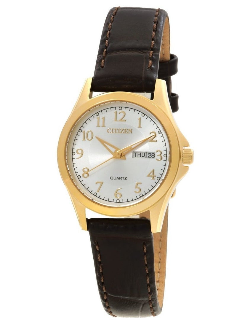 سيتيزن Women's Watch EQ0612-07A, 27.5 mm Champagne Dial, Gold-Tone Stainless Steel Case & Brown Leather Strap, 30 m WR - Image 1