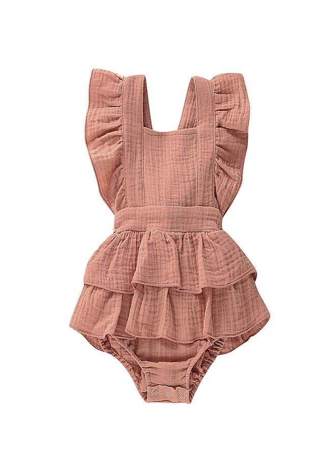 Douhoow Newborn Baby Girls Ruffle Romper Jumpsuit Bodysuit Baby Girl Summer Clothes Outifits (Khaki, 3-6 Months) - Image 1