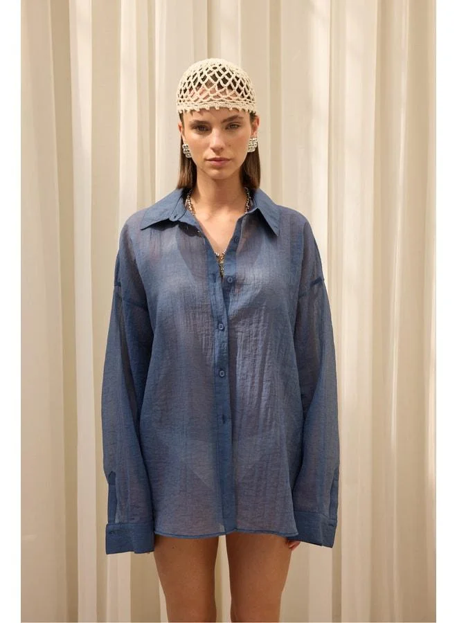 Bohemai Syaritta Oversize Indigo Transparent Shirt.