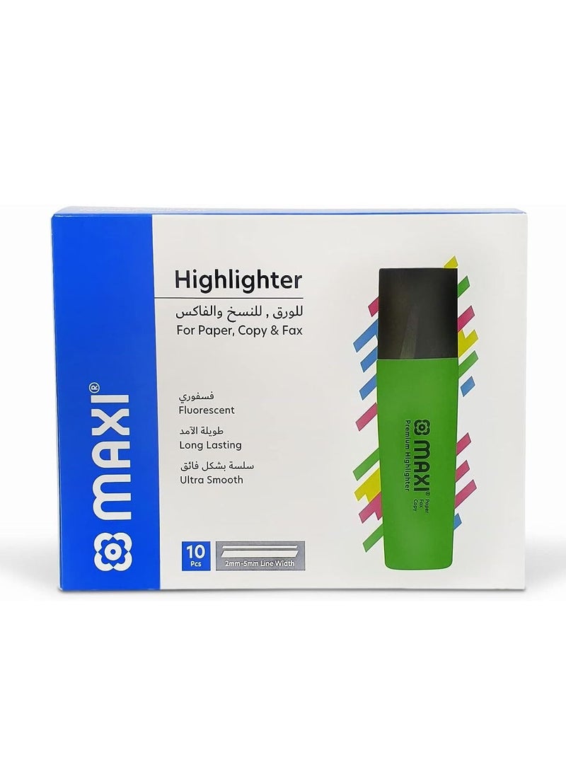 Maxi Maxi Super Fluorescent Premium Highlighter Box Of 10Pc Green  - Image 1