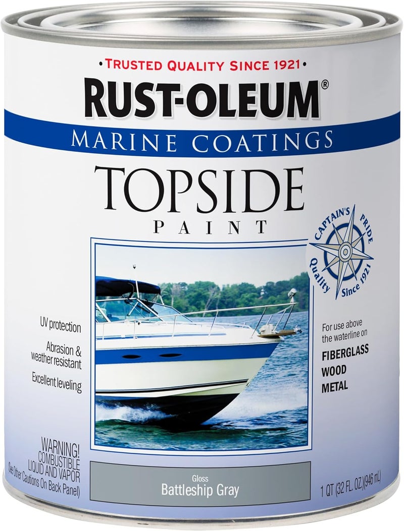 Rust-Oleum Marine Coatings Topside Paint, Gloss Battleship Gray, 1 Quart - Image 1