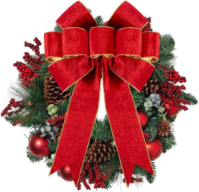 Utehilly 2pcs Large Christmas Bows Velvet Red Bows Holiday Red Christmas Bows Decorations for Wreath Velvet Bows Decor for Christmas Tree Topper, Front Door, Outdoor(24 * 16 inch) - Image 3