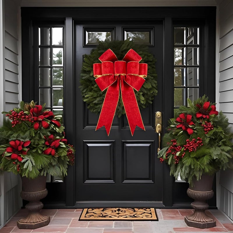 Utehilly 2pcs Large Christmas Bows Velvet Red Bows Holiday Red Christmas Bows Decorations for Wreath Velvet Bows Decor for Christmas Tree Topper, Front Door, Outdoor(24 * 16 inch) - Image 5