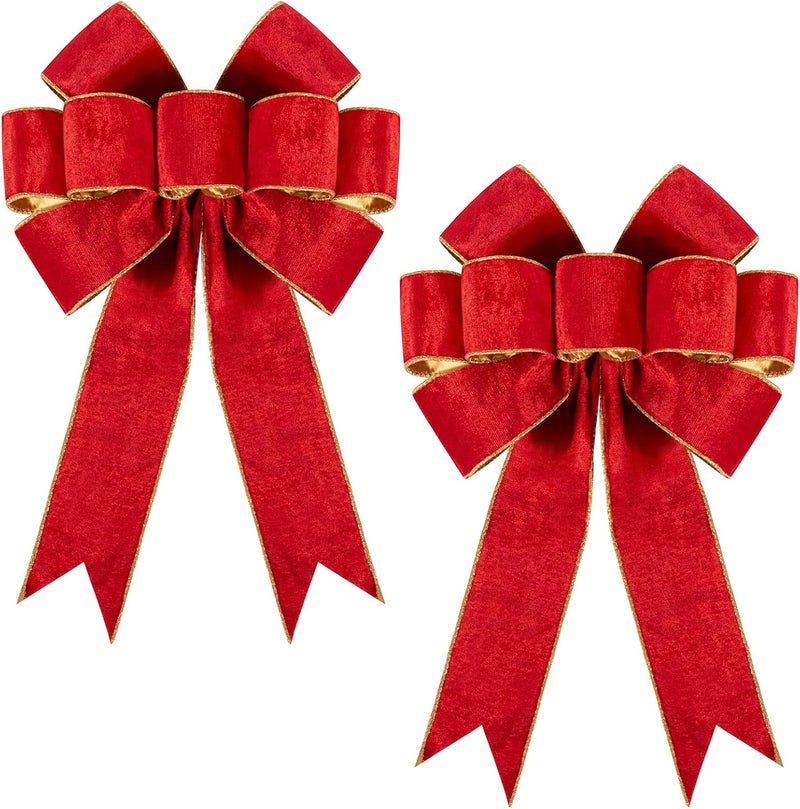 Utehilly 2pcs Large Christmas Bows Velvet Red Bows Holiday Red Christmas Bows Decorations for Wreath Velvet Bows Decor for Christmas Tree Topper, Front Door, Outdoor(24 * 16 inch) - Image 1