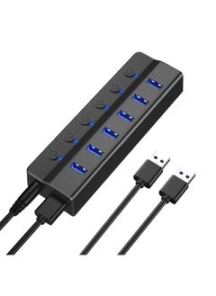 6-Port USB 3.0 Hub, USB Splitter for Laptop with Individual On/Off Switches and Light, 3ft Long Cord, USB Port Hub Extension for PC and Computer[Multiple USB Port] 6 USB data transfer ports make it ve